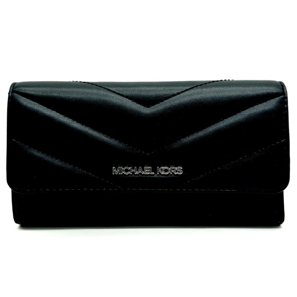Michael Kors Large Quilted Trifold Wallet Black/Silver - Picture 1 of 9